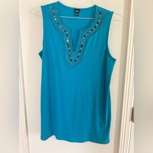Rafaella Turquoise Embellished Tank Top